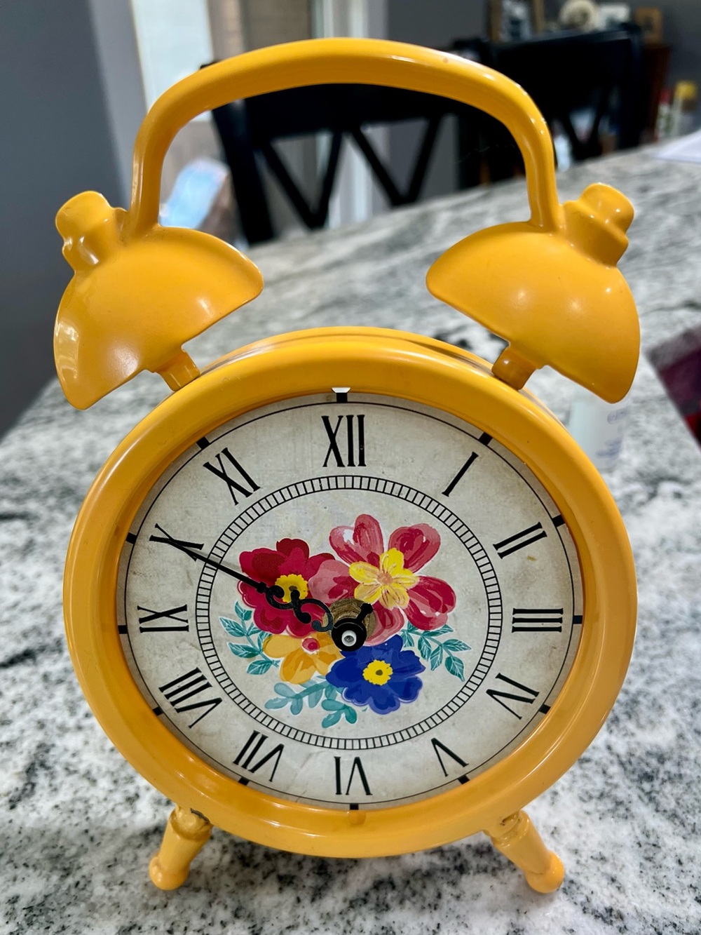 Yellow Floral Retro Twin-Bell Wall Clock - Brand